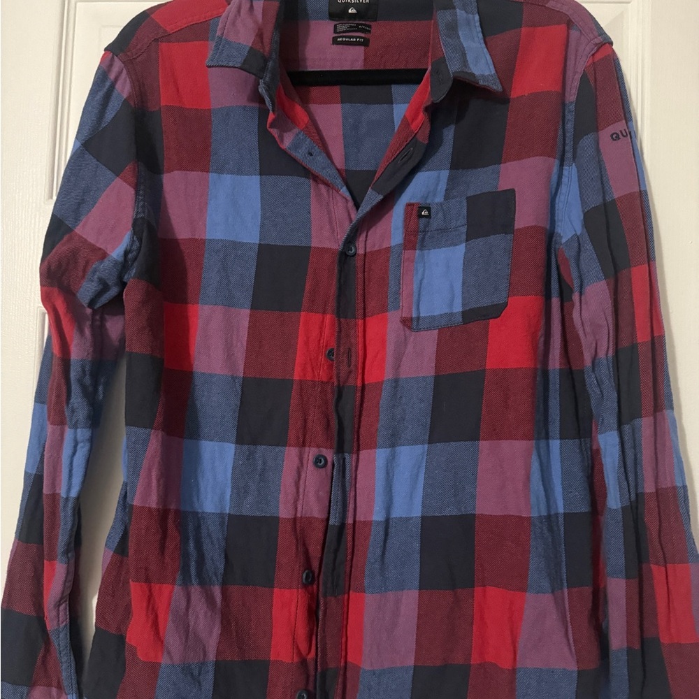 Quiksilver Red and Blue Casual Button Down Shirt